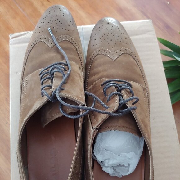 Mens Oxfords Dress Brown Tan Suede Upper Leather Shoes Size 11 - Picture 5 of 8